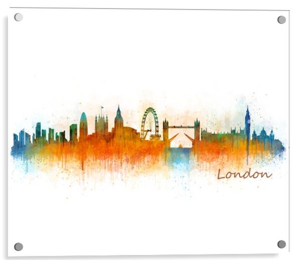 London Watercolor Skyline Art City. v3 Acrylic by HQ Photo