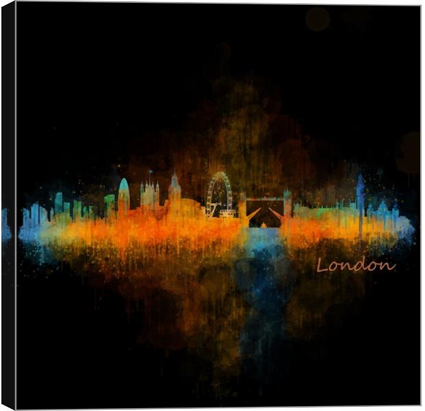 London Skyline Dark Art Watercolor City. v4 Canvas Print by HQ Photo