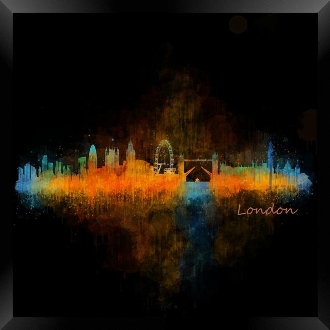 London Skyline Dark Art Watercolor City. v4 Framed Print by HQ Photo
