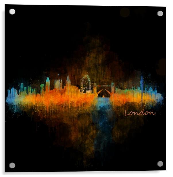 London Skyline Dark Art Watercolor City. v4 Acrylic by HQ Photo