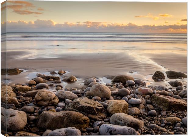  Golden Sunset at Morfa Bychan Beach, Pendine. Canvas Print by Colin Allen