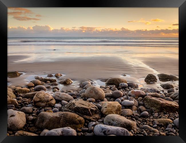  Golden Sunset at Morfa Bychan Beach, Pendine. Framed Print by Colin Allen
