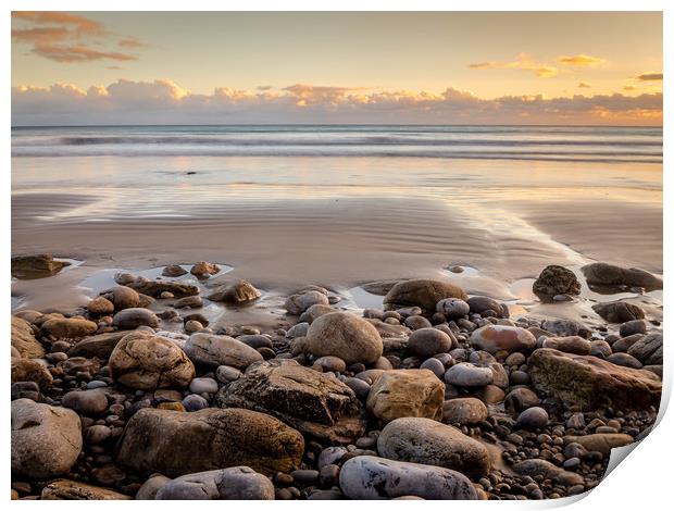  Golden Sunset at Morfa Bychan Beach, Pendine. Print by Colin Allen
