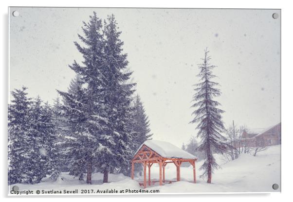 Peaceful Snowy Day Acrylic by Svetlana Sewell