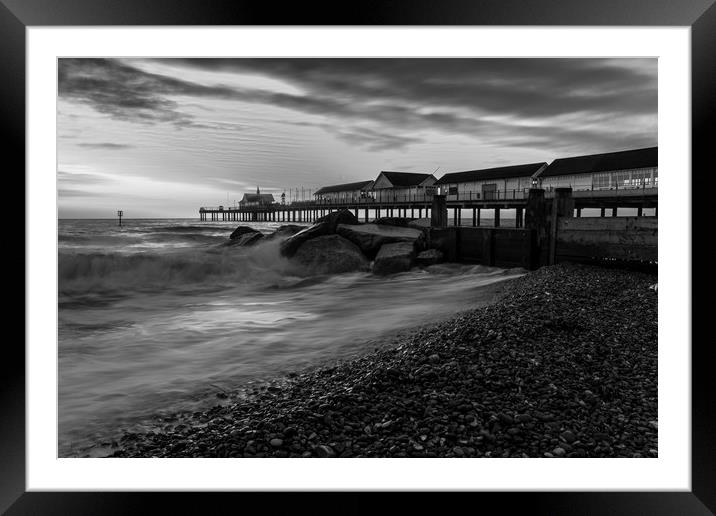 Southwold Pier Monochrome Framed Mounted Print by Mark Hawkes