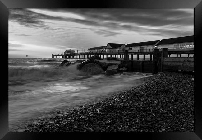 Southwold Pier Monochrome Framed Print by Mark Hawkes