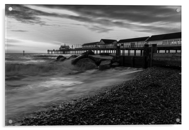 Southwold Pier Monochrome Acrylic by Mark Hawkes