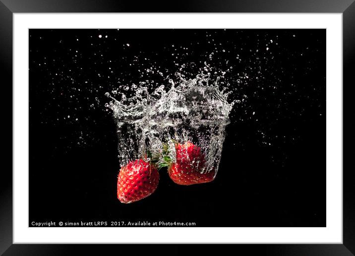 Strawberry fruit big splash into water Framed Mounted Print by Simon Bratt LRPS