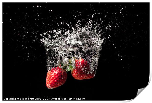 Strawberry fruit big splash into water Print by Simon Bratt LRPS