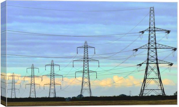 Electricity Pylons across Suffolk Canvas Print by Darren Burroughs