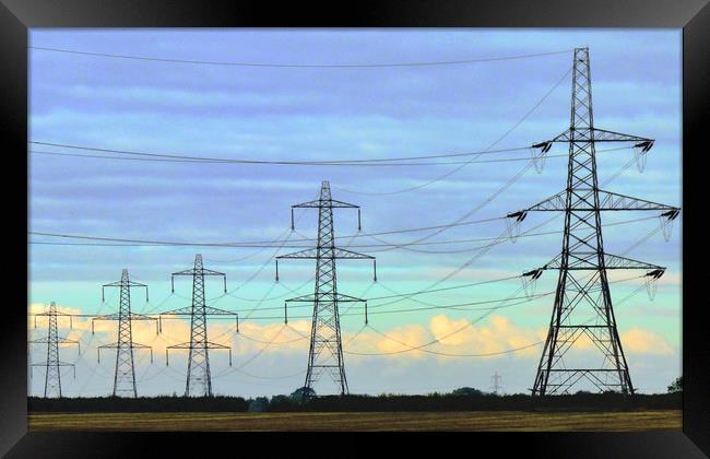Electricity Pylons across Suffolk Framed Print by Darren Burroughs