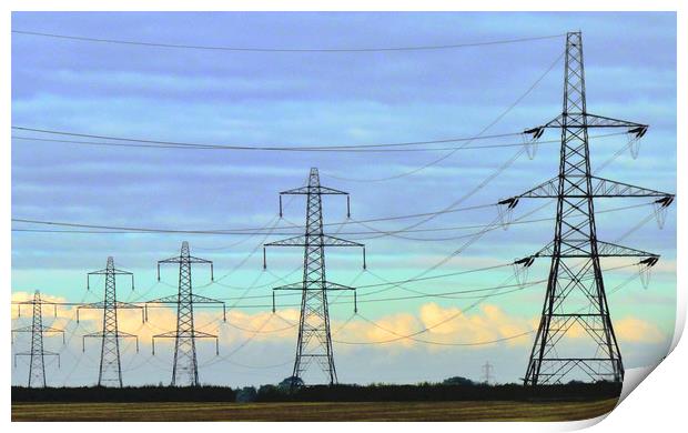 Electricity Pylons across Suffolk Print by Darren Burroughs