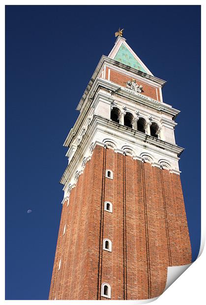 Campanile and moon Print by Lucy Antony