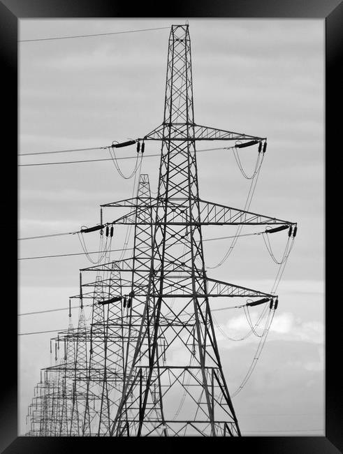 Pylons Stacking Across Suffolk Framed Print by Darren Burroughs