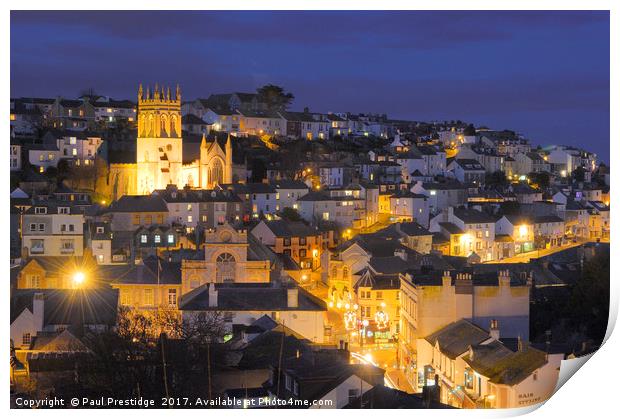 Brixham Town in Winter Print by Paul F Prestidge