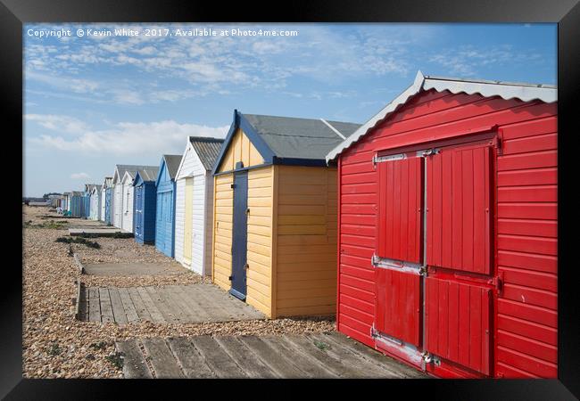 Beach Huts West Haven Hasrtings Framed Print by Kevin White