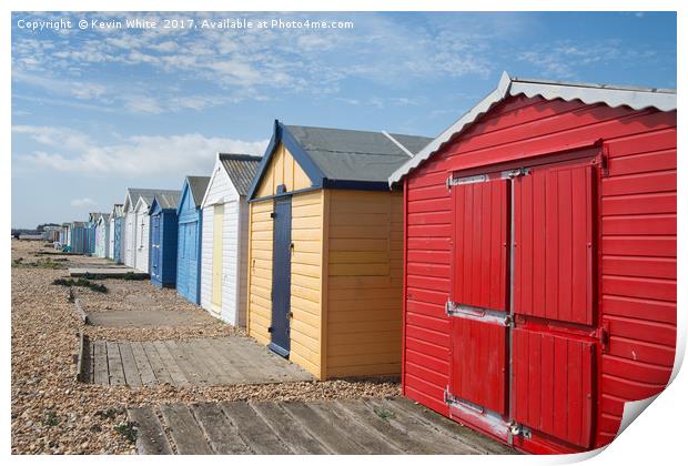 Beach Huts West Haven Hasrtings Print by Kevin White