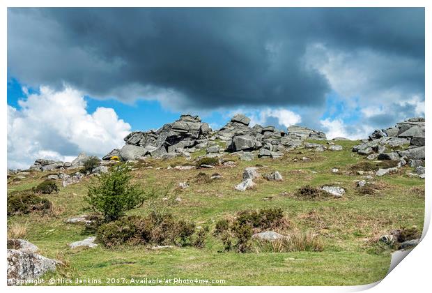 Bonehill Rocks on Dartmoor National Park Devon Print by Nick Jenkins