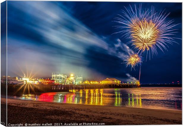 May Day Fireworks On Clacton Pier Canvas Print by matthew  mallett