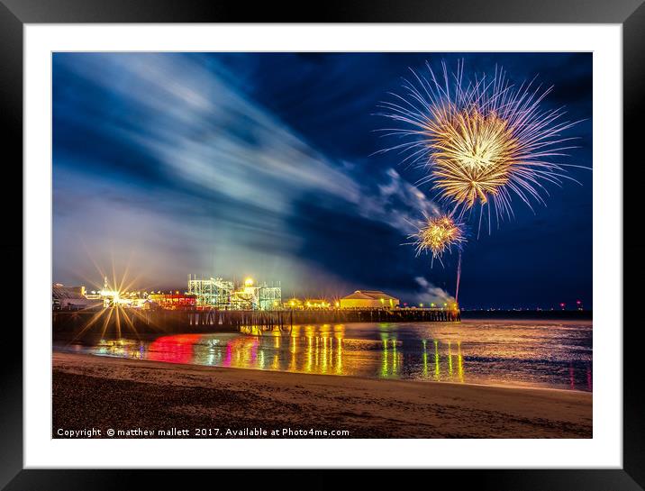 May Day Fireworks On Clacton Pier Framed Mounted Print by matthew  mallett