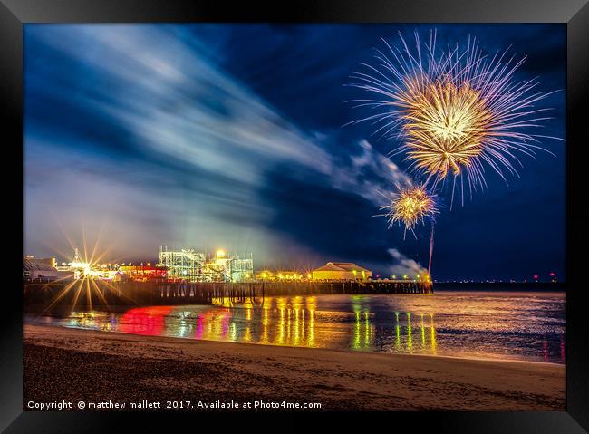 May Day Fireworks On Clacton Pier Framed Print by matthew  mallett