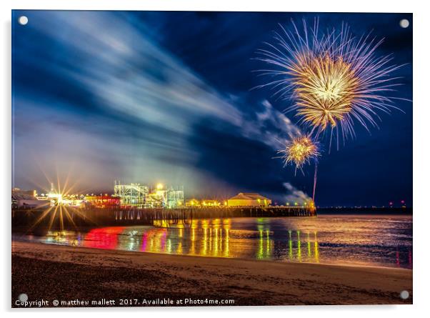 May Day Fireworks On Clacton Pier Acrylic by matthew  mallett