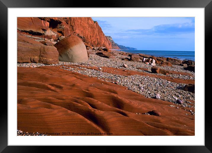 Sidmouth Sandstone Cliffs and Rocks Framed Mounted Print by Paul F Prestidge