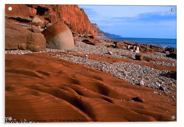 Sidmouth Sandstone Cliffs and Rocks Acrylic by Paul F Prestidge