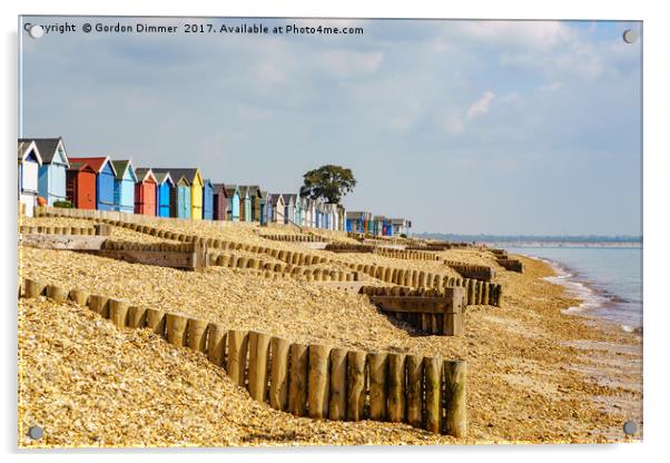 Colourful Beach Huts at Calshot Acrylic by Gordon Dimmer