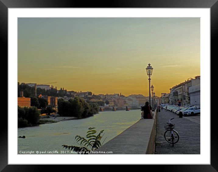 sunset at the river Arno Framed Mounted Print by paul ratcliffe