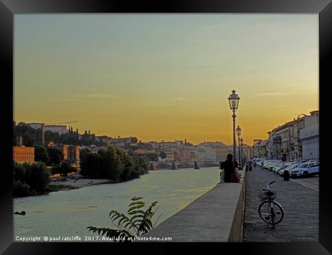 sunset at the river Arno Framed Print by paul ratcliffe