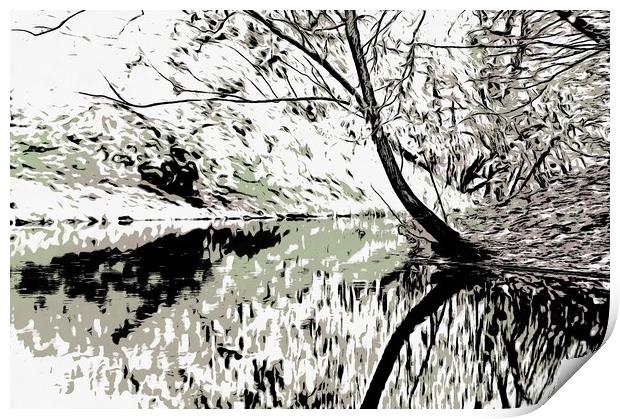 Autumn scene reflected in rippling water Print by Michael Goyberg