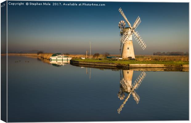 Light on Thurne Mill  Canvas Print by Stephen Mole