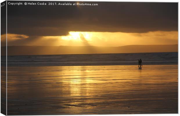 Sunset over saunton sands Canvas Print by Helen Cooke