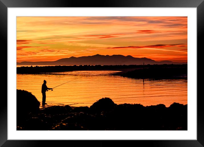 Fishing at Sunset Framed Mounted Print by Valerie Paterson