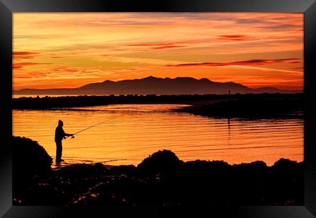 Fishing at Sunset Framed Print by Valerie Paterson