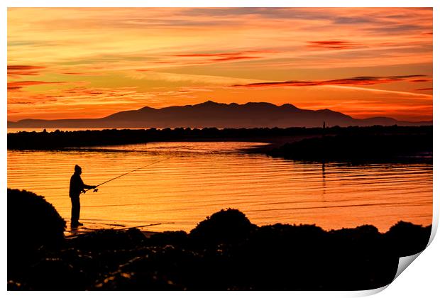 Fishing at Sunset Print by Valerie Paterson