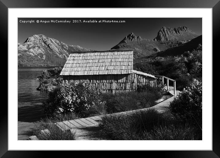Boat shed on Dove Lake (dark and moody version) Framed Mounted Print by Angus McComiskey