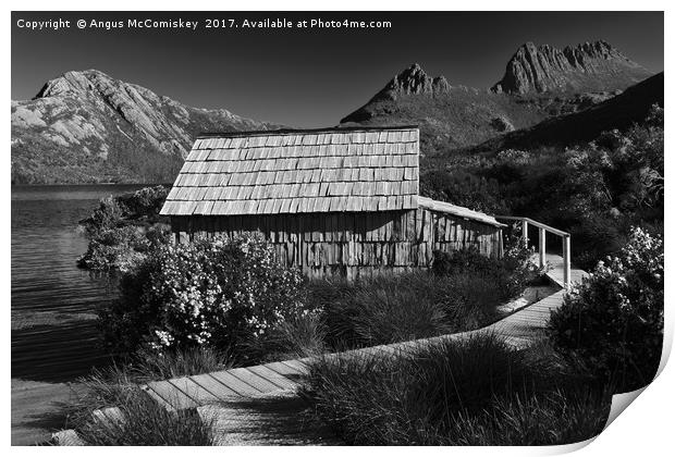 Boat shed on Dove Lake (dark and moody version) Print by Angus McComiskey
