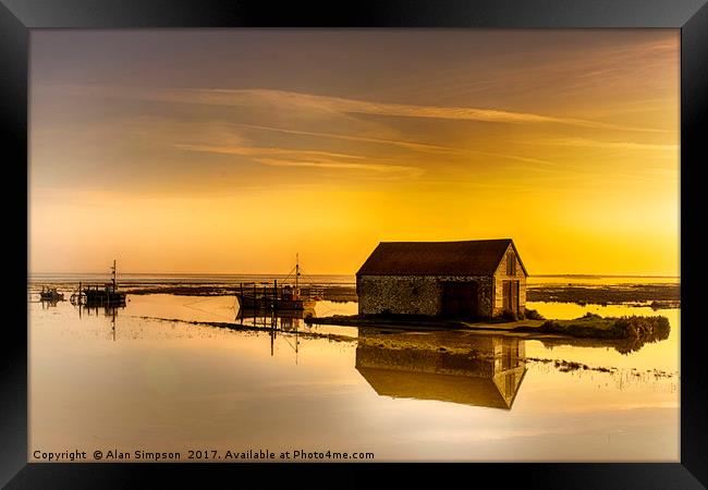 Thornham Harbour Sunrise Framed Print by Alan Simpson