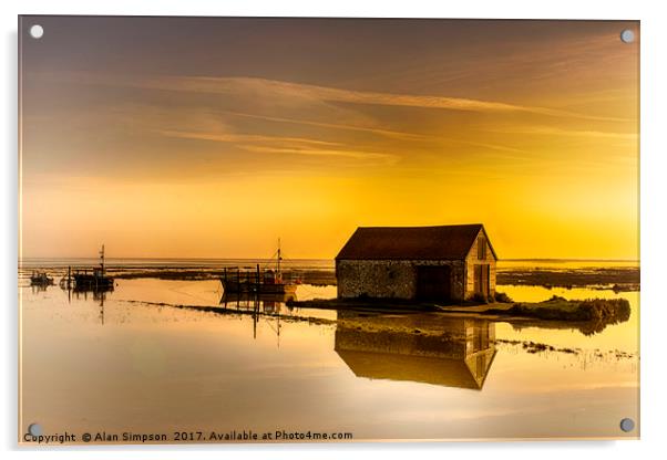 Thornham Harbour Sunrise Acrylic by Alan Simpson