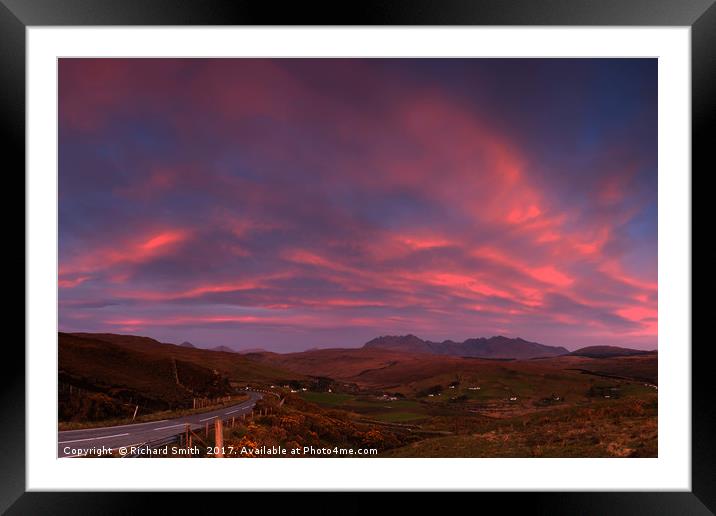 Sunset colour over Drynoch, Satran and the Cuillin Framed Mounted Print by Richard Smith