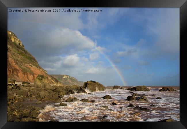 Rainbow over Dunscombe Cliff Framed Print by Pete Hemington