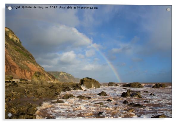 Rainbow over Dunscombe Cliff Acrylic by Pete Hemington
