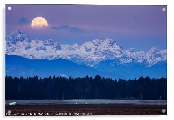 Full Moon setting over the Julian Alps Acrylic by Ian Middleton