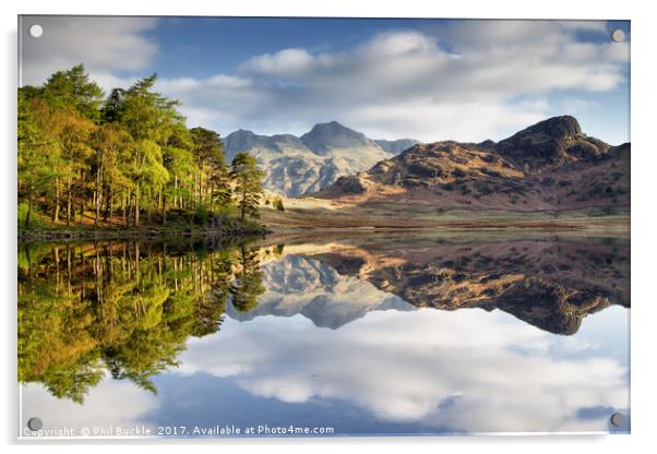 The Langdale Pikes Reflecting Acrylic by Phil Buckle