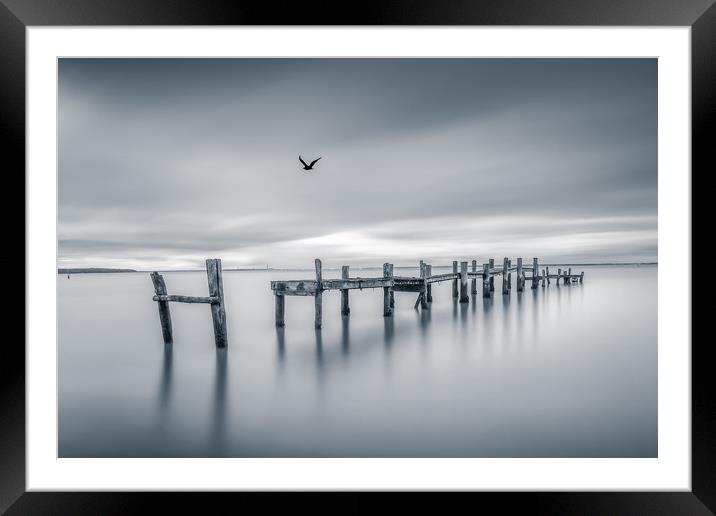 The Jetty BW Framed Mounted Print by Wight Landscapes