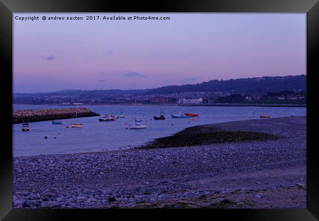 MOORED IN SUNSET Framed Print by andrew saxton