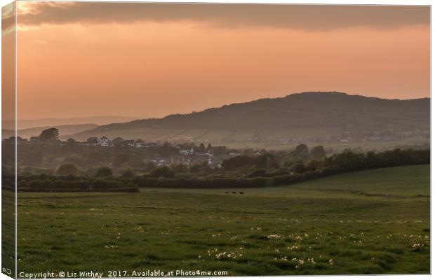 Sunset, Warton Crag Canvas Print by Liz Withey