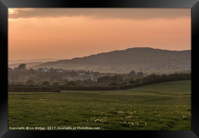 Sunset, Warton Crag Framed Print by Liz Withey